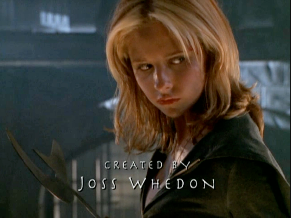 Buffy (Sarah Michelle Gellar) clutching an axe and glaring like she's had enough of the world's BS. "Created by Joss Whedon" superimposed at the bottom.